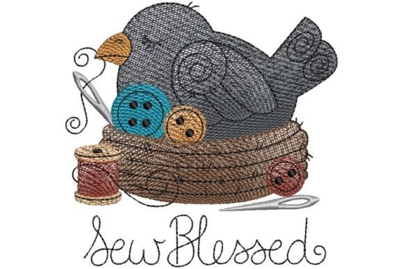Sew Blessed Crow: A Charming Embroidery Design for Small Business Branding